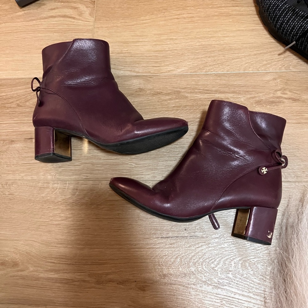 Tory Burch Maroon Leather Ankle Boots Size 7